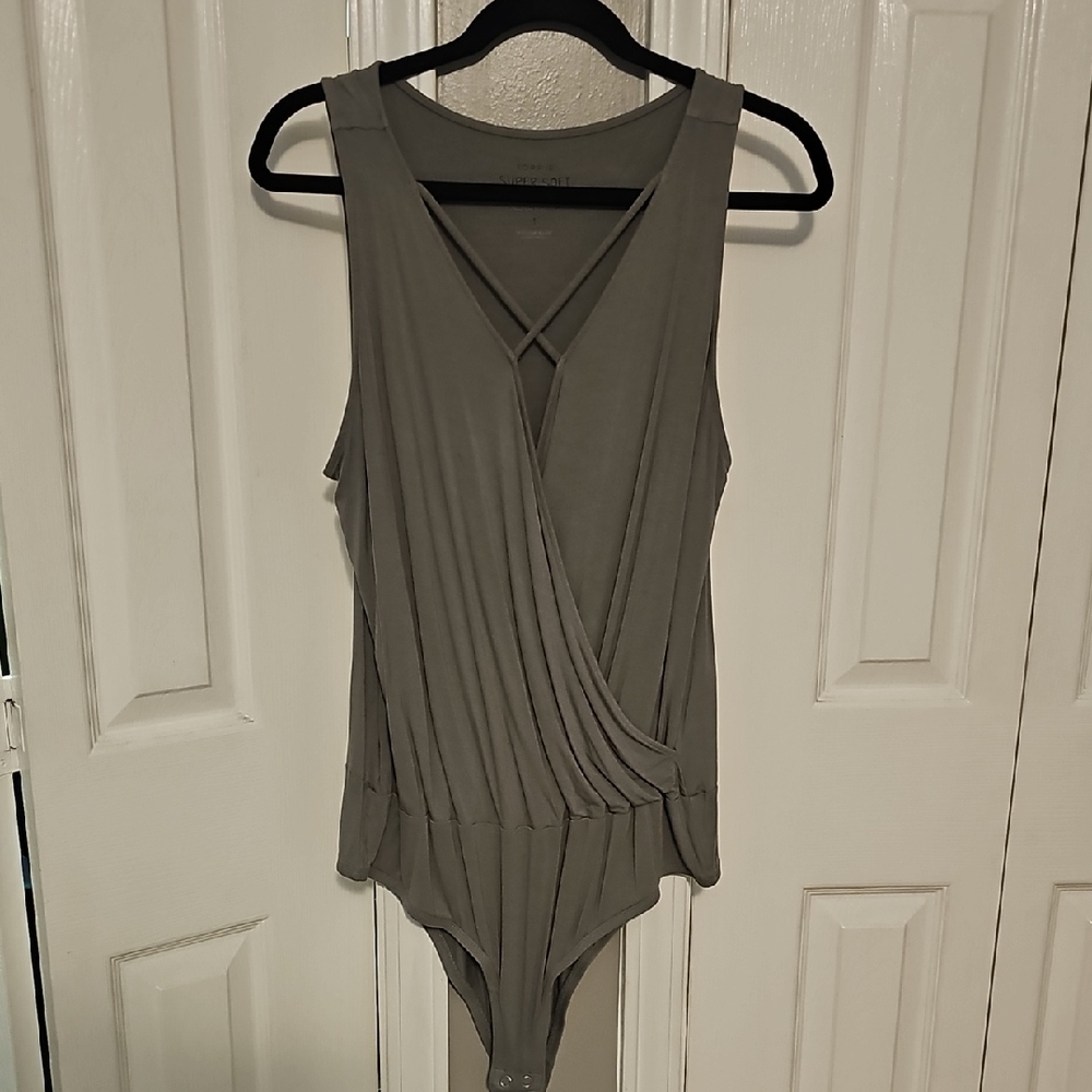 Torrid Gray Wrap Pleated Sleeveless Bodysuit